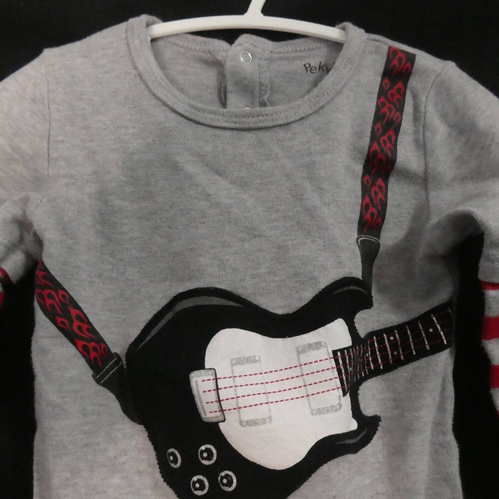 PEKKLE 24 months Grey Rockstar Guitar Baby Bodysuit With Red Striped Sleeves - Picture 4 of 15